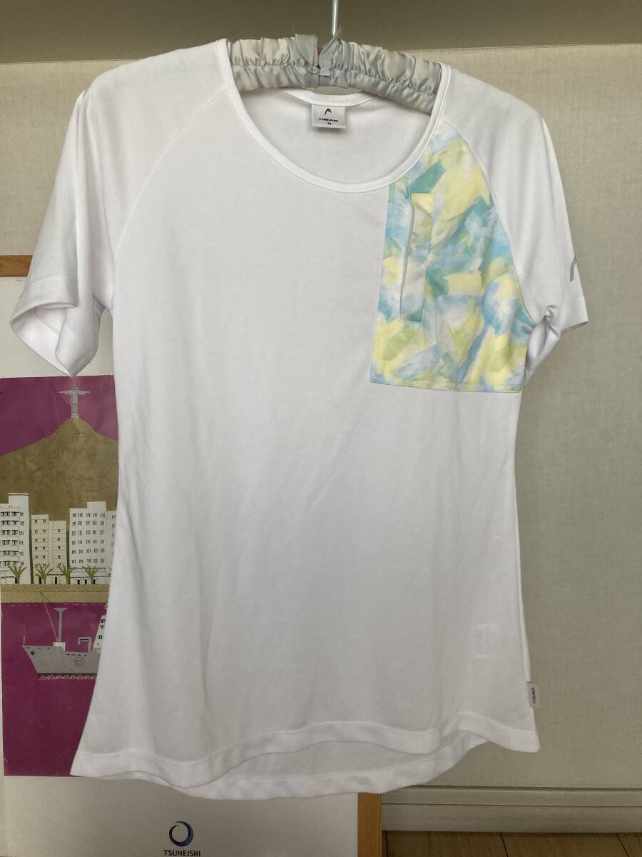 HEAD白色半袖Tシャツ黄色水色緑色モチーフ入りMサイズ拍卖
