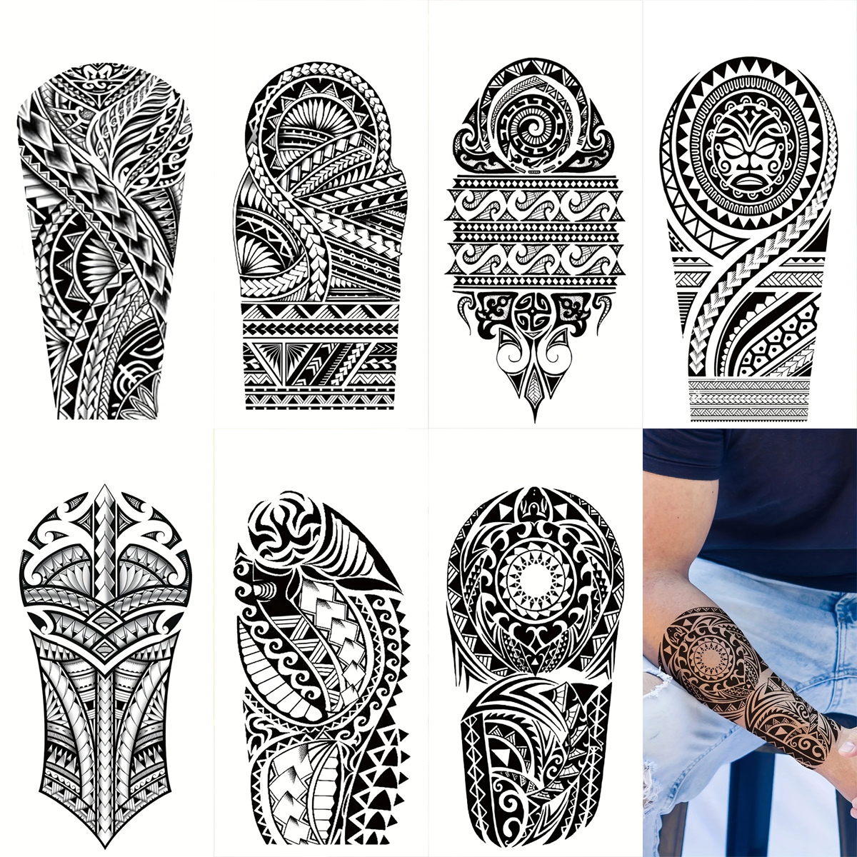 タトゥーシール お得な7枚セット トーテムパターン フェイクタトゥー 18.9cm×9.5cm 腕 脚 刺青 (FF151・153~4・157~160) トライバル拍卖