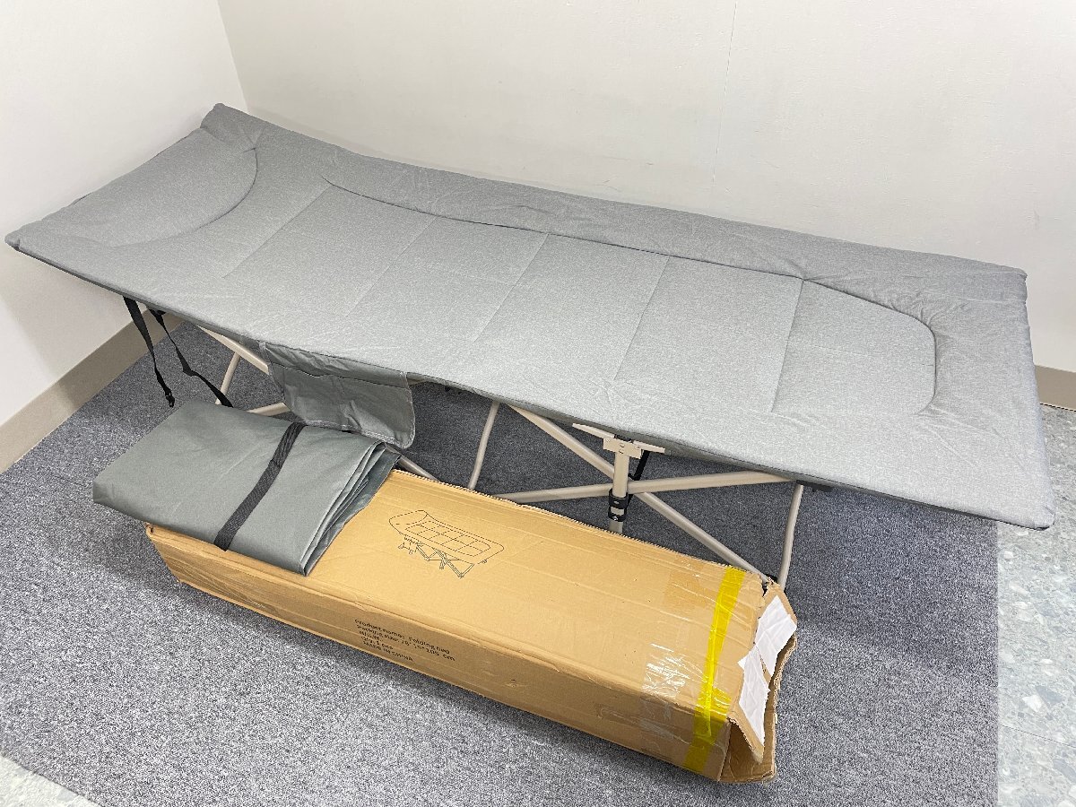 【未使用】簡易折りたたみベッド グレー 省スペース 軽量 コンパクト 簡単 キャンプ 自宅用 ゲスト用 オフィス 仮眠 寝具拍卖
