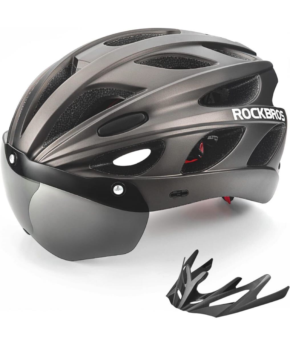ROCKBROS(ロックブロス)自転車 ヘルメット 大人 大きいサイズ 58-65cm ロード 磁気ゴーグル サンシェード付き サイズ調整可能 oversize拍卖