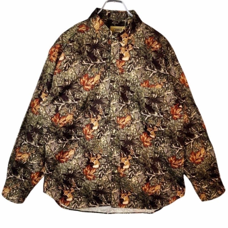 FIELD TESTED by OUTDOORLIFE長袖カモフラージュシャツボタンダウン総柄シャツコットン動物アニマルanimal鹿トナカイrealtree41227拍卖