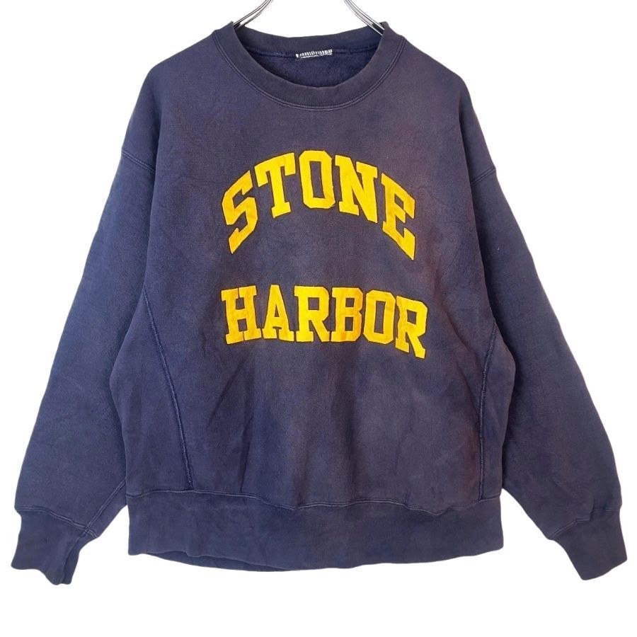 ヴィンテージvintageスウェットトレーナーカレッジ系ワッペンリバースウィーブタイプ紺ネイビー黄色イエローstone harbor41230拍卖