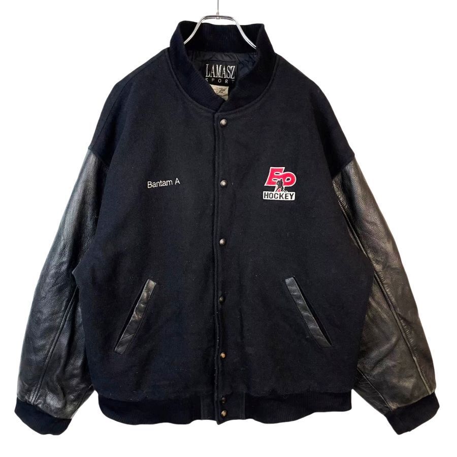 カナダ製lamasz sportレザー切り替えウールスタジャンスタジアムジャケットバーシティジャケット裏地中綿入りキルティング刺繍50109拍卖