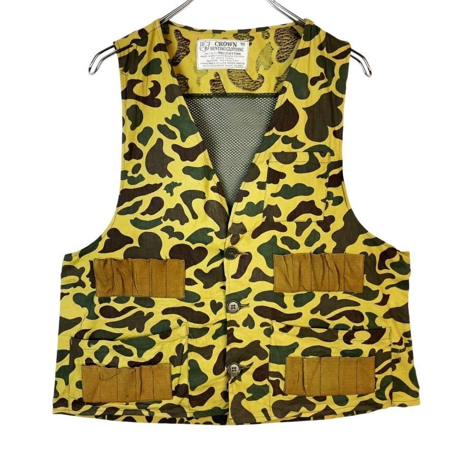 crown hunting clothingハンティングベスト迷彩カモフラージュメッシュゲームポケット茶色ブラウンカーキベージュ緑グリーンvintage50109拍卖