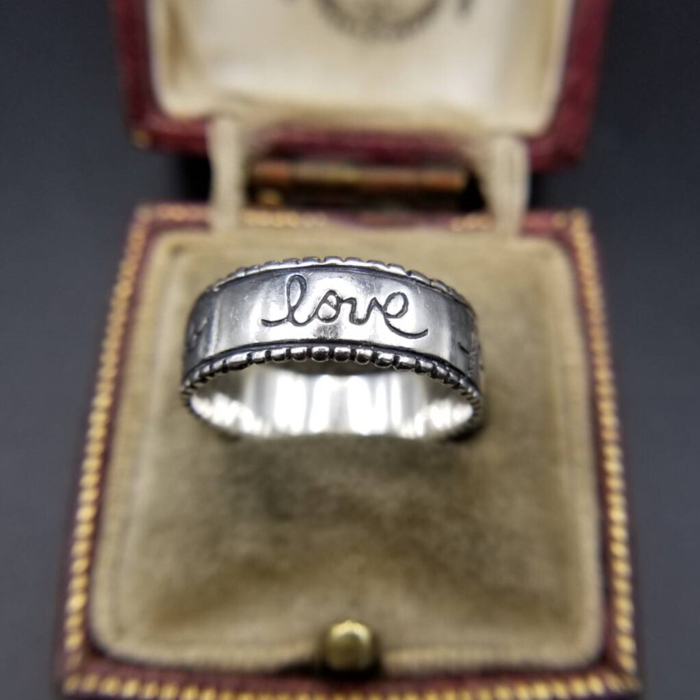 SA Love Happiness Friendship 925 シルバー ヴィンテージ バンド リング 銀 指輪 幅広 メッセージ レースリム 大きめサイズ R15-A拍卖