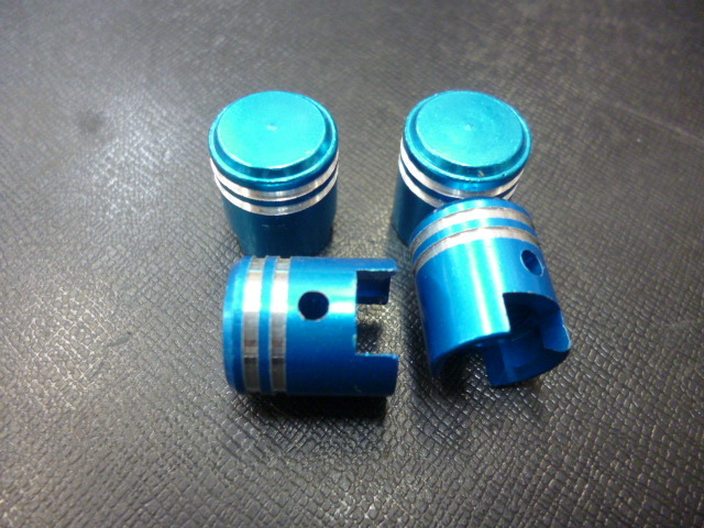 ピストン型 アルミエアーバルブキャップ ブルー 4個 定形外郵便可拍卖