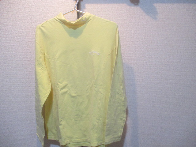 ※L■CALLAWAY/ キャロウェイ■長袖モックネックシャツ■黄色系●used●送185拍卖