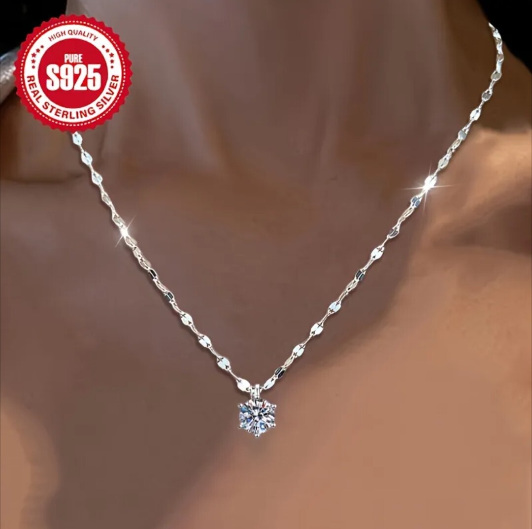 シルバー925 ペタルチェーン キュービックジルコニア ダイヤモンド ネックレス拍卖