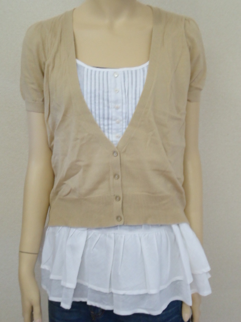 【KCM】nt15-7252100102-18■新品■【ANOTHER BRANCH/アナザーブランチ】重ね着風ブラウスカーデ ベージュ系 サイズF拍卖