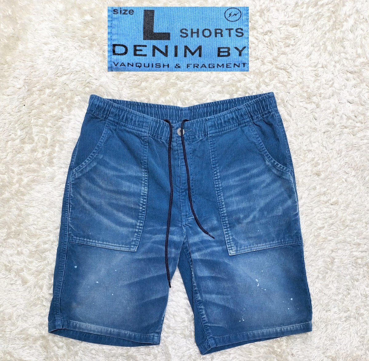 【美品★】sz:L デニム バイ ヴァンキッシュ & フラグメント 製品染め コーデュロイショートパンツ/ハーフパンツ◆ペンキ加工 (4121)拍卖