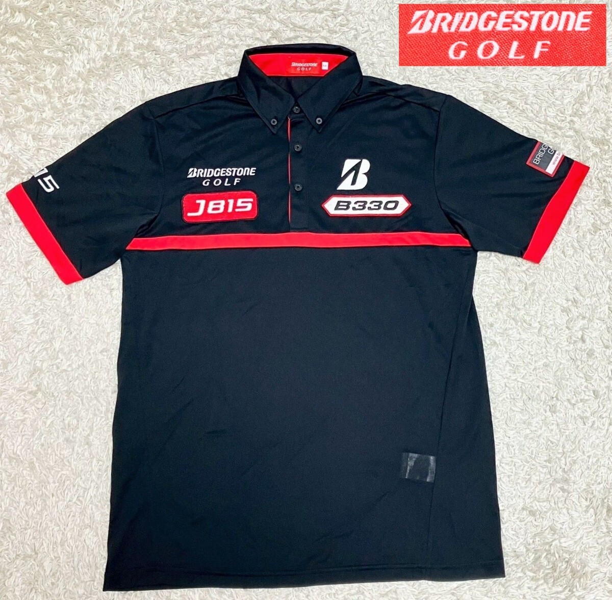 【美品★】Мサイズ BRIDGESTONE 半袖ボタンダウンポロシャツ/黒◆メッシュ素材☆ブリヂストン (4)拍卖