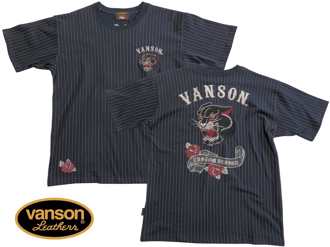バンソン/vanson/XLサイズ/半袖Tシャツ/NVST-2307/ウォバッシュ/新品/送料無料/バイカー/刺繍/クロヒョウ/薔薇拍卖