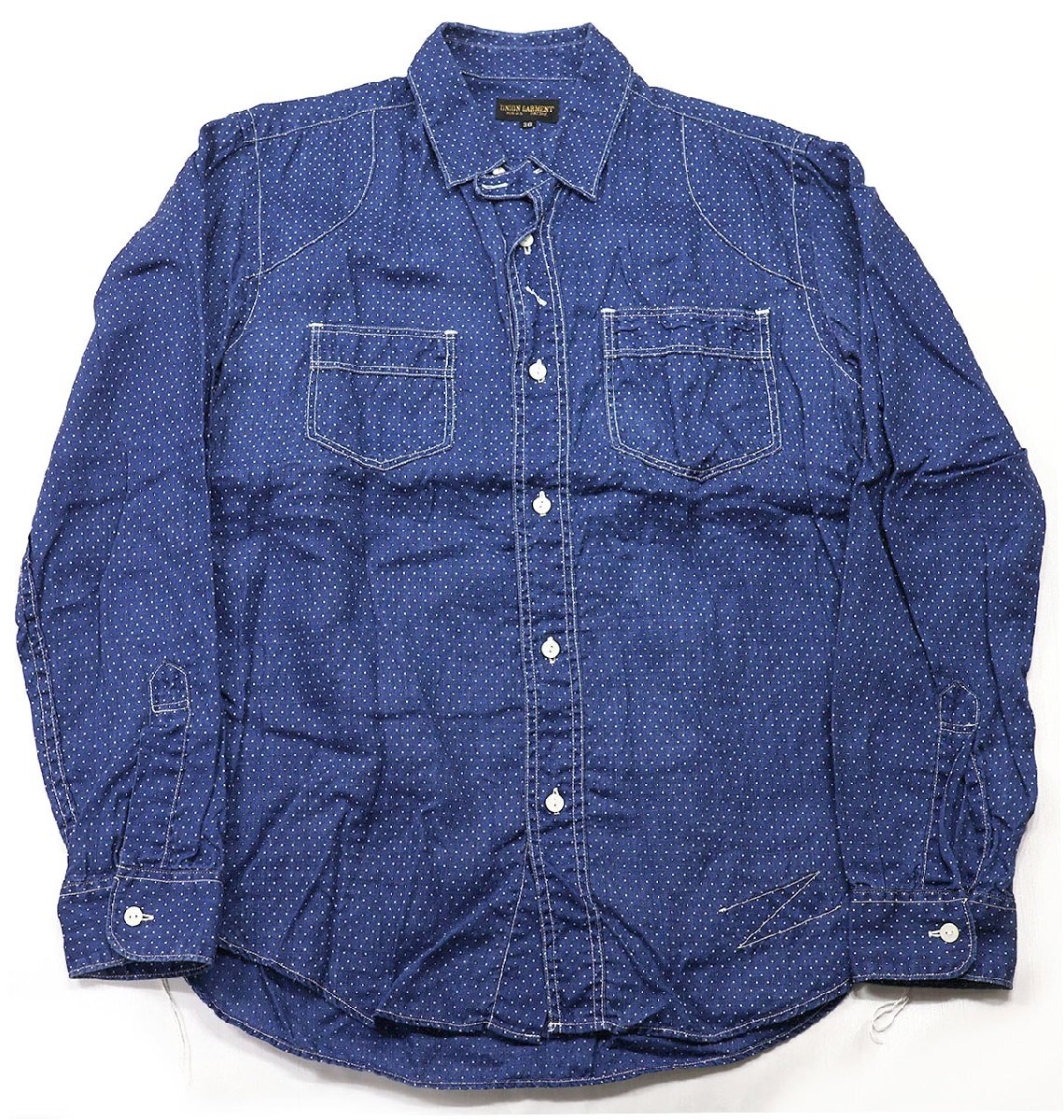 Union Garment (ユニオンガーメント) Fading Shirts - Indigo Linen Polka Dot / フェイディングシャツ リネンポルカドット size 36(S)拍卖