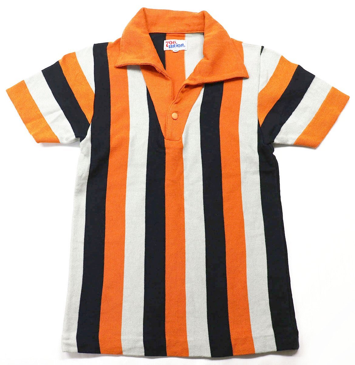 706UNION (706ユニオン) Stripe Polo Shirt / イタリアンカラー ストライプポロシャツ 美品 オレンジ × グレー size 36(S)拍卖