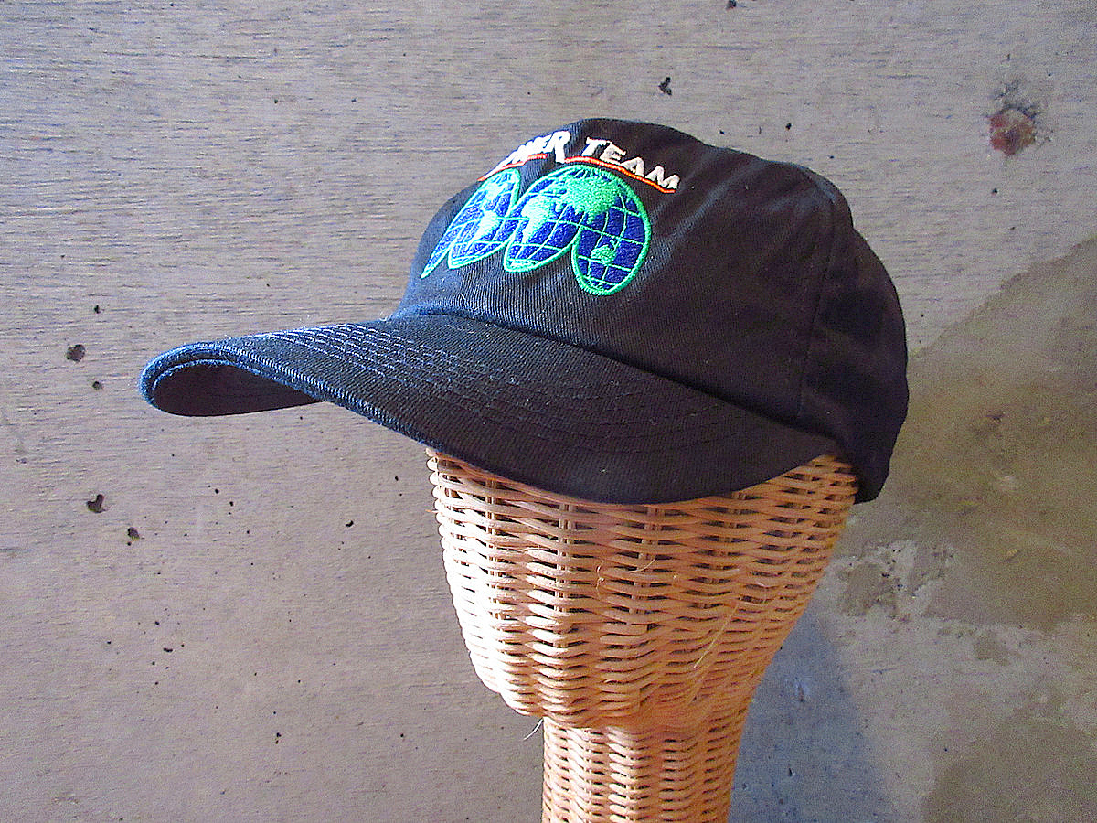 ビンテージ90’s●POWER TEAM刺繍入りスナップバックキャップ黒●250405j1-m-cp-bb古着1990s帽子5パネル拍卖