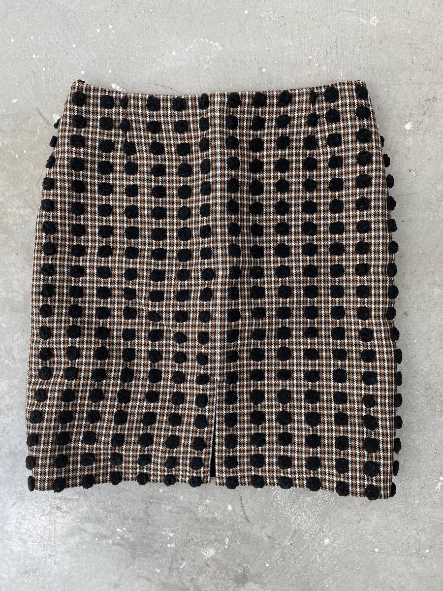 希少!美品!FRANCE製!SONIA RYKIEL ソニアリキエル ミディスカート 千鳥格子柄 バイカラー skirt 大きいサイズ拍卖
