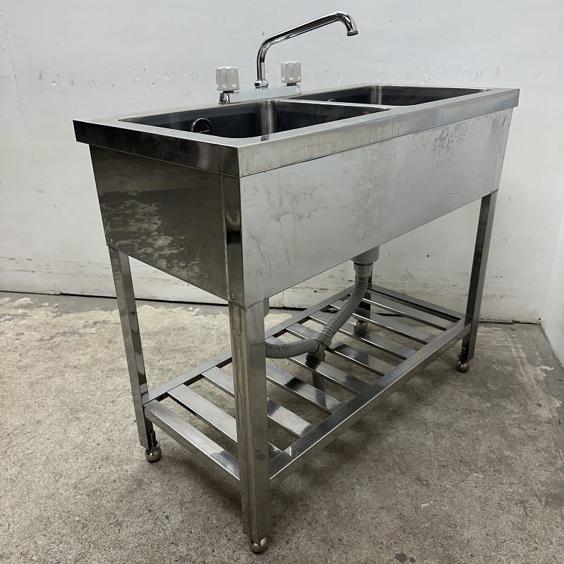 ★ED2111 | 2槽シンク カラン付き W900×D450×H800mm 厨房用 業務用 中古 ステンレス 流し台拍卖