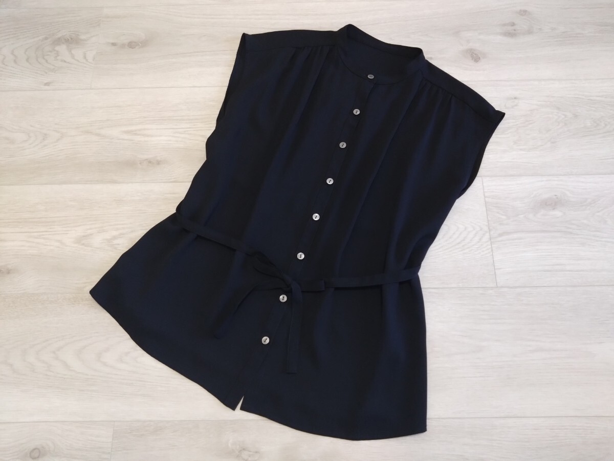 極美品★ナチュラルビューティーベーシック★ノースリジョーゼットギャザーブラウス★Sサイズ7号★ウエストリボン付き★NBB/一度のみの着用拍卖