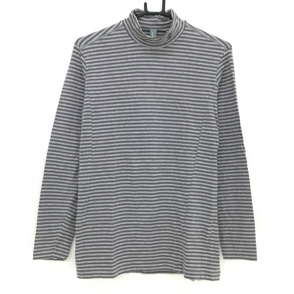【美品】アシュワース 長袖ハイネックシャツ グレー ボーダー メンズ M ゴルフウェア ASHWORTH拍卖