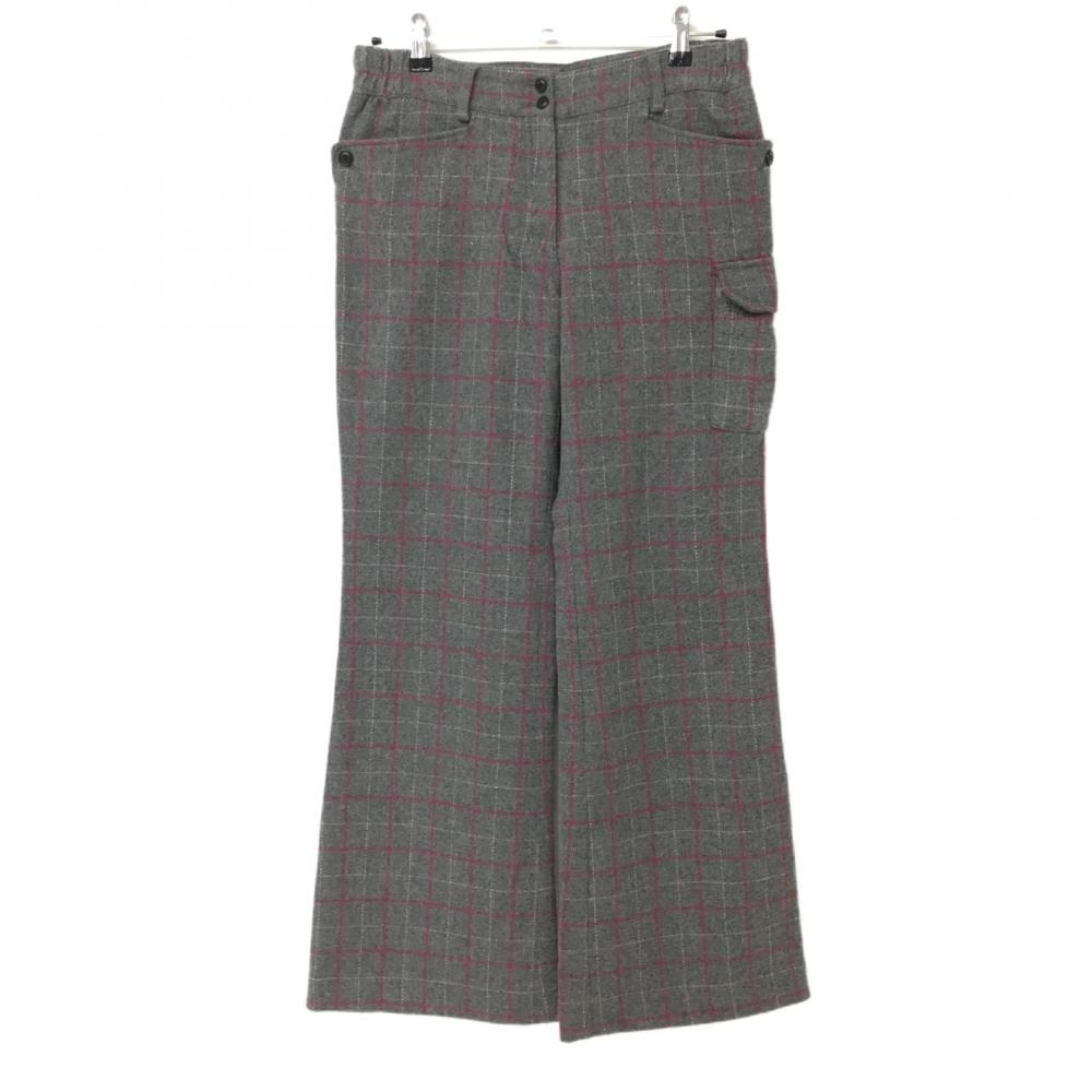 【超美品】ルコック パンツ グレー×パープル チェック柄 ロゴ刺しゅう ウール混 レディース 13 ゴルフウェア le coq sportif拍卖