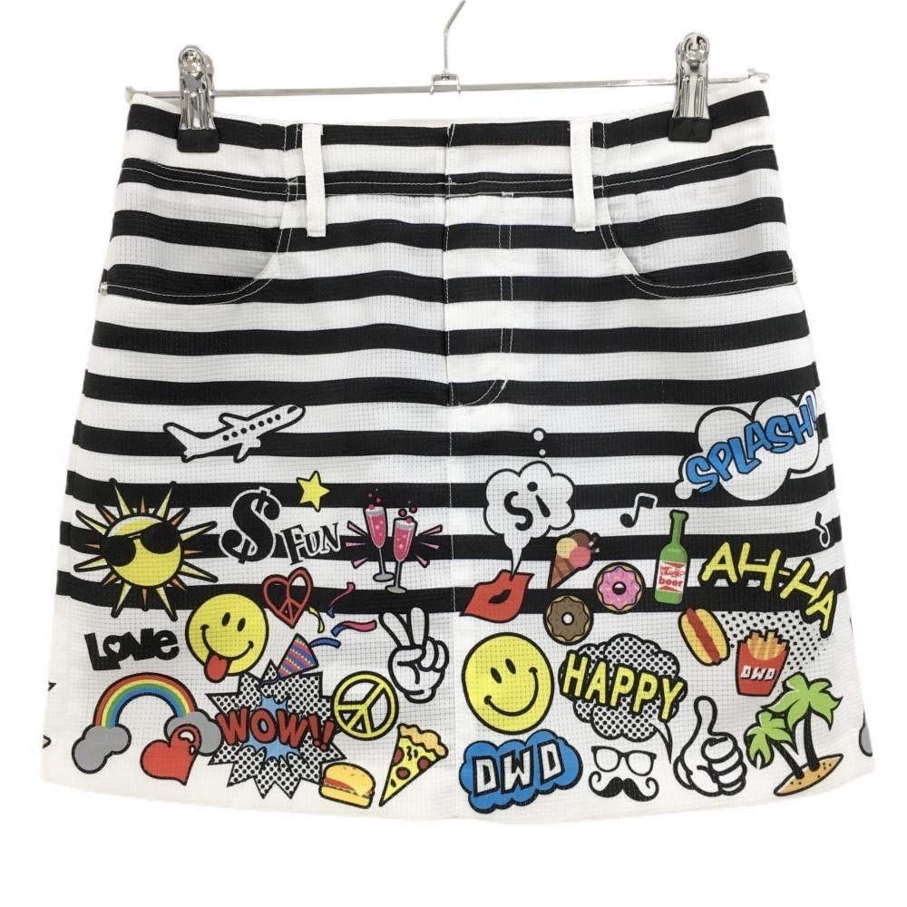 【超美品】ダンスウィズドラゴン キュロットスカート 白×黒 ボーダー ニコちゃん レディース 2(M) ゴルフウェア Dance With Dragon拍卖