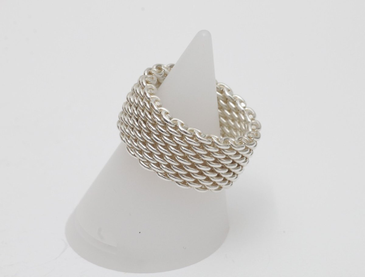 1T095★ TIFFANY & Co. サマセット リング 925 ★ ティファニー メッシュ シルバー アクセサリー 【ニューポーン】拍卖