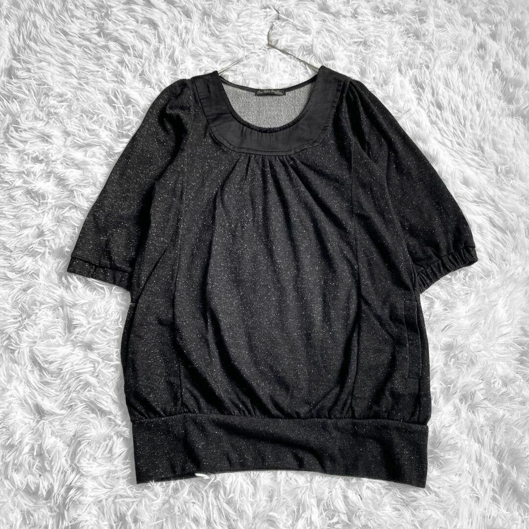 One After Another ラメパフ ギャザーニット F ブラック 黒拍卖