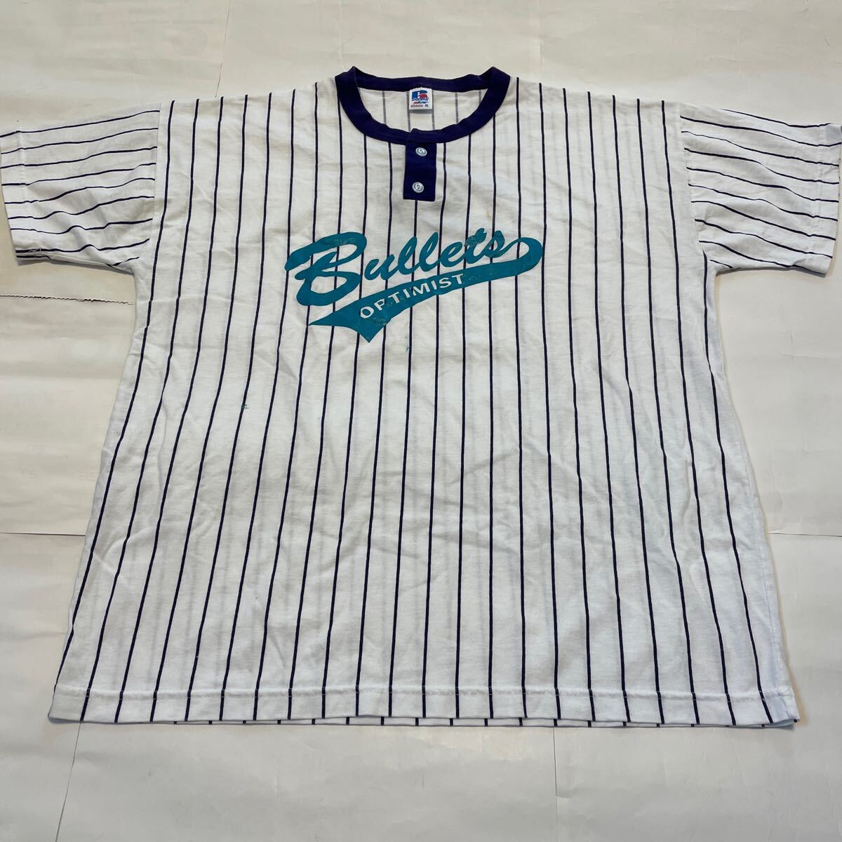 XL ラッセル USA製 Tシャツ ヘンリーネック ベースボール ユニフォーム ラッセル Tシャツ Russell アメリカ製 Madeinusa ビンテージVingage拍卖