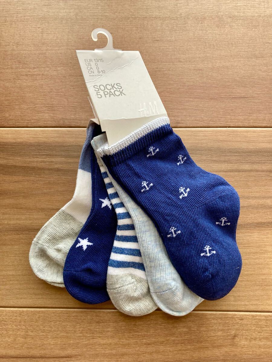 【H&M】ベビー靴下 5足セット ネイビー 約9cm拍卖