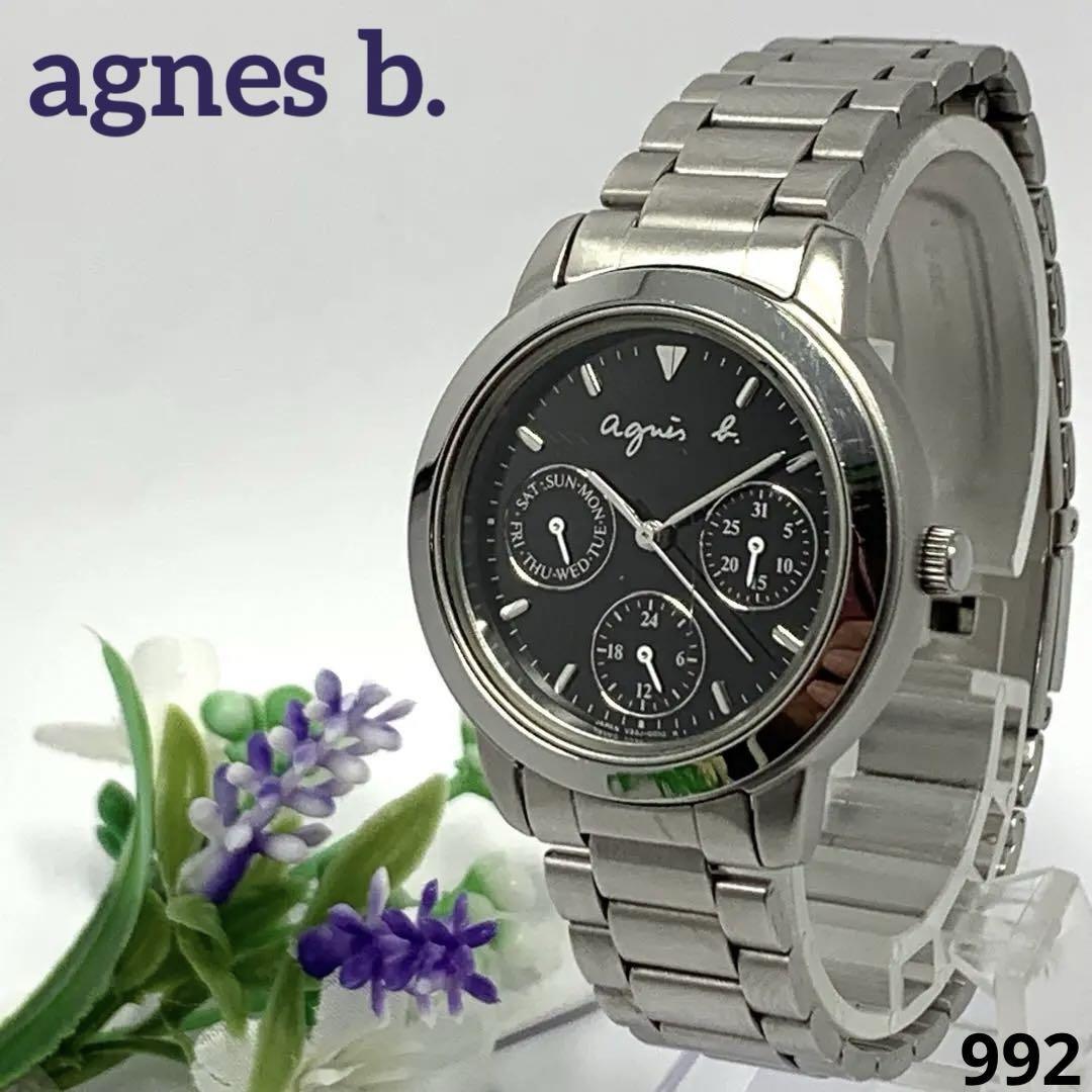 992 稼働品 電池交換済 agnes b. アニエスベー レディース 腕時計 クオーツ式 3針 カレンダー デイデイト 人気 希少拍卖