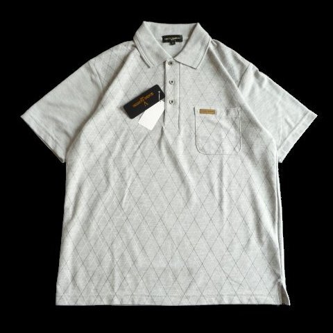 新品 アーガイル チェック 鹿の子 半袖 ポロシャツ M メンズ Claudio Valentino 紳士 グレー クラウディオ ヴァレンチノ バレンチノ拍卖