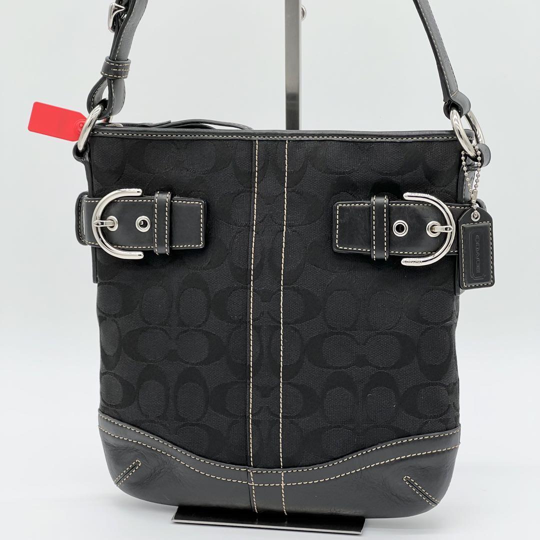 【美品】COACH コーチ シグネチャー ポシェット サコッシュ セミショルダーバッグ キャンバス メンズ レディース ブラック BJ670325F拍卖