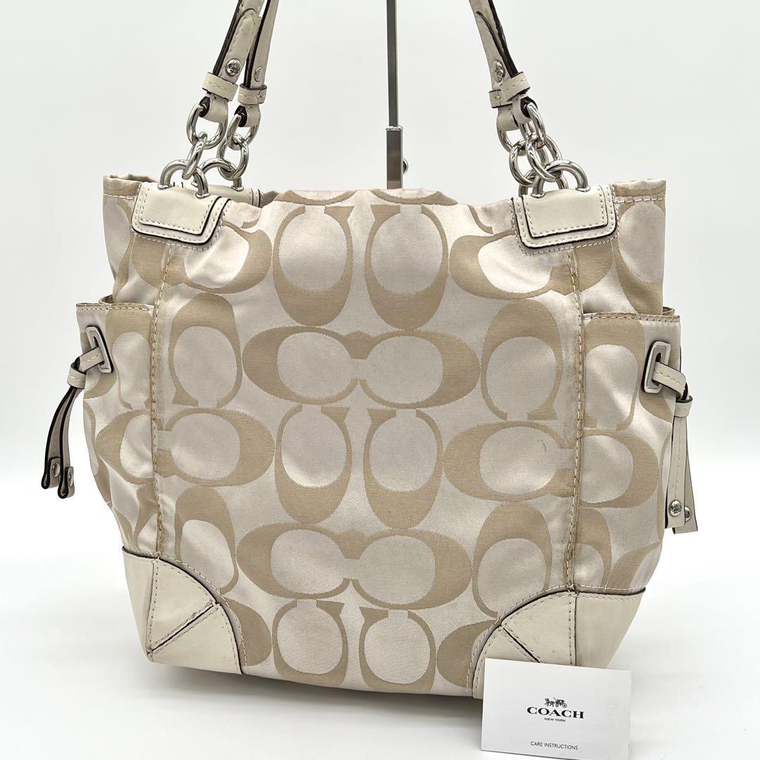 【良品】COACH コーチ シグネチャー ハンドバッグ トートバッグ キャンバス レザー A4サイズ 肩がけ レディース ベージュ BJ670325C拍卖