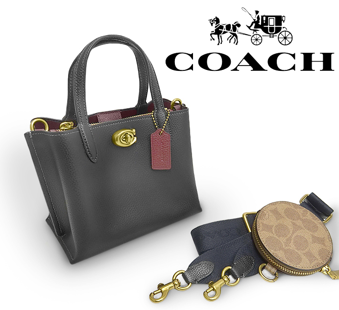 【未使用 超美品】 コーチ COACH ウィロウ トートバッグ18 2WAY 斜めがけショルダーバッグ 鞄 ミニ レザー ブラック レディース シリアル有拍卖