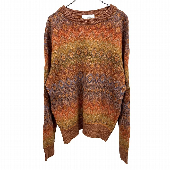 ミズノ グランドモナーク ニット セーター ダイヤ柄 長袖 丸首 毛×ナイロン×レーヨン LL XL ブラウン 茶×青×緑×紫 メンズ拍卖