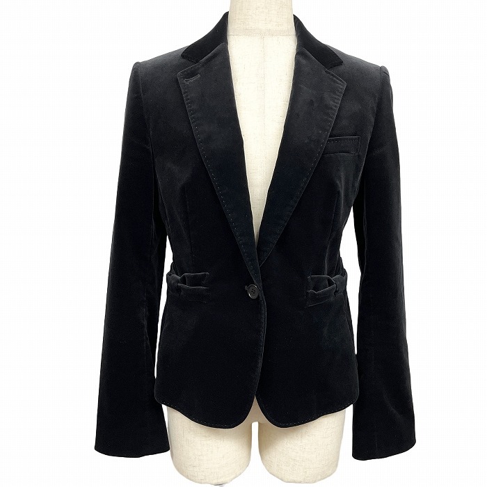 ポールスミス ブラックレーベル ベロア テーラードジャケット 綿×テンセルなど 42(B84-88/H91-95/T158-164) ブラック 黒 レディース拍卖