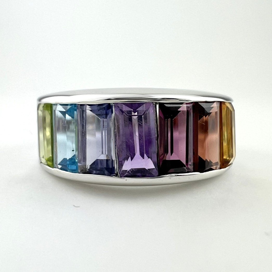 【77】 K18WG リング レインボーリング ホワイトゴールド レディースアクセサリー (約) #13 4.5g 幅2.4-8.0mm (1918)拍卖