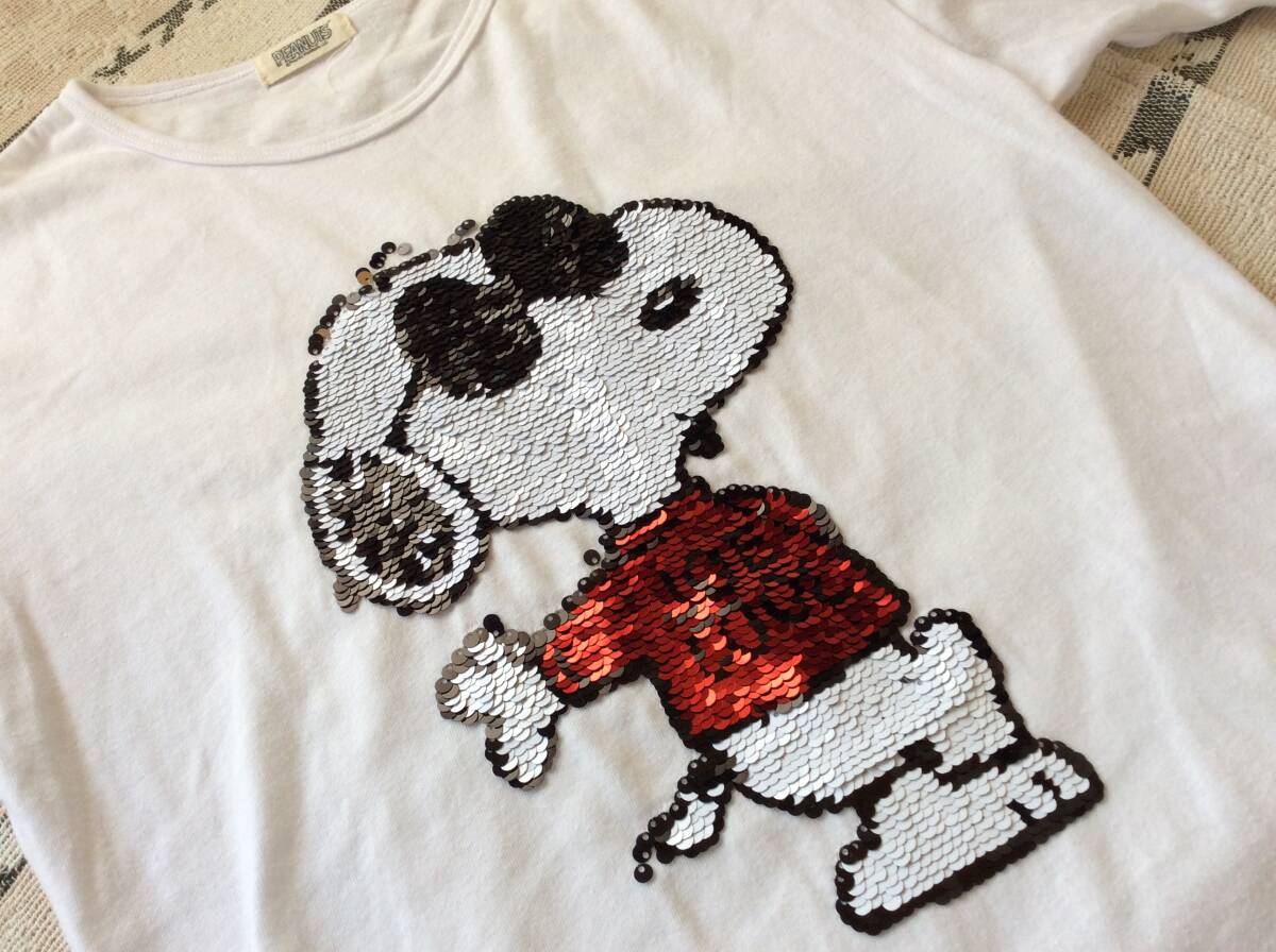 即決 SNOOPY スヌーピー グラサンVer. スパンコール付き 白Tシャツ サイズ160 レターパックライト込 拍卖