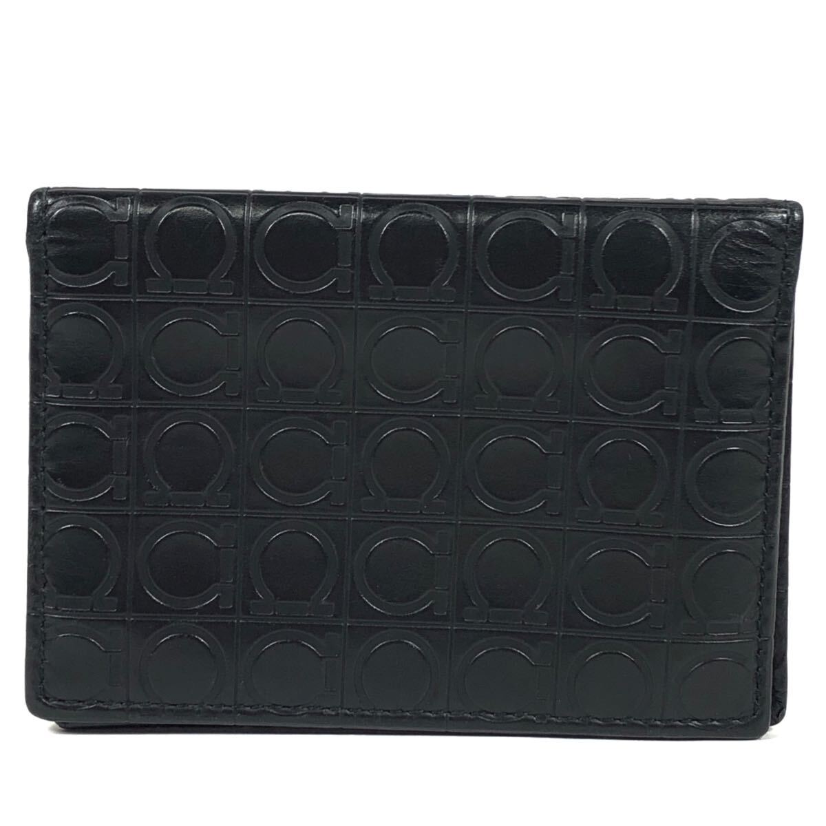 【フェラガモ】基準内 Ferragamo カードケース 黒 ガンチーニ総柄 パスケース 名刺入れ 定期入れ 本革 レザー メンズ レディース 伊製拍卖