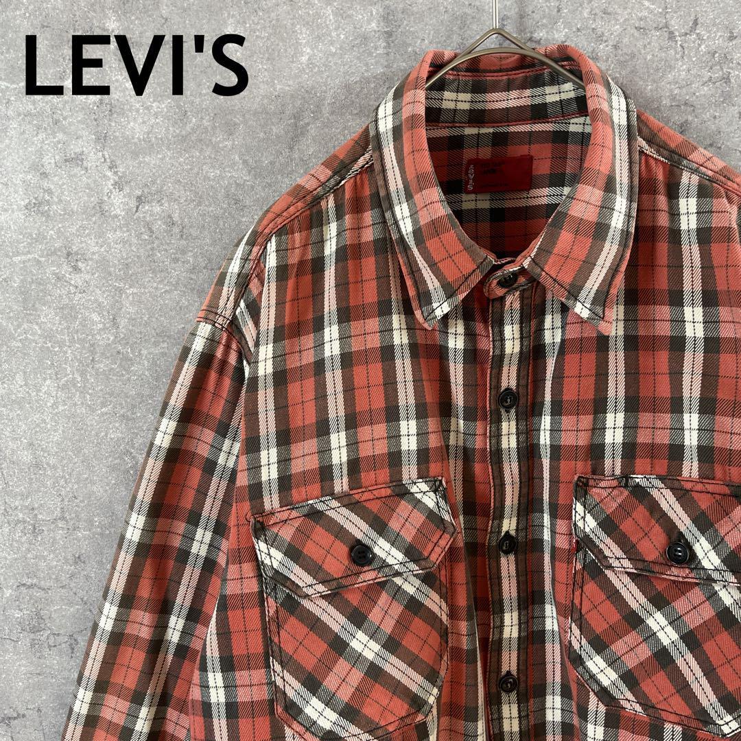 Levi's チェックシャツ ネルシャツ 長袖 Lメンズ 赤系 ゆったり E3拍卖