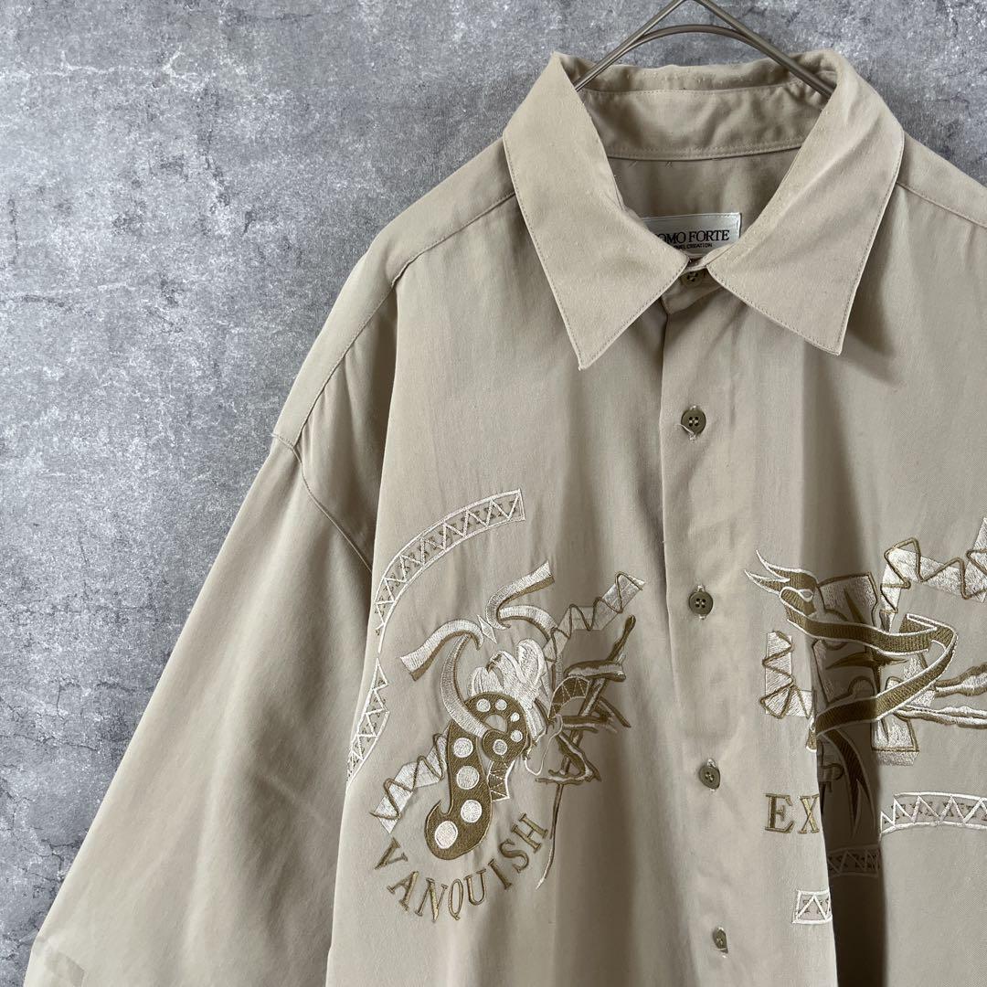 オーバーサイズ 刺繍シャツ レーヨン 長袖 フリーメンズ拍卖