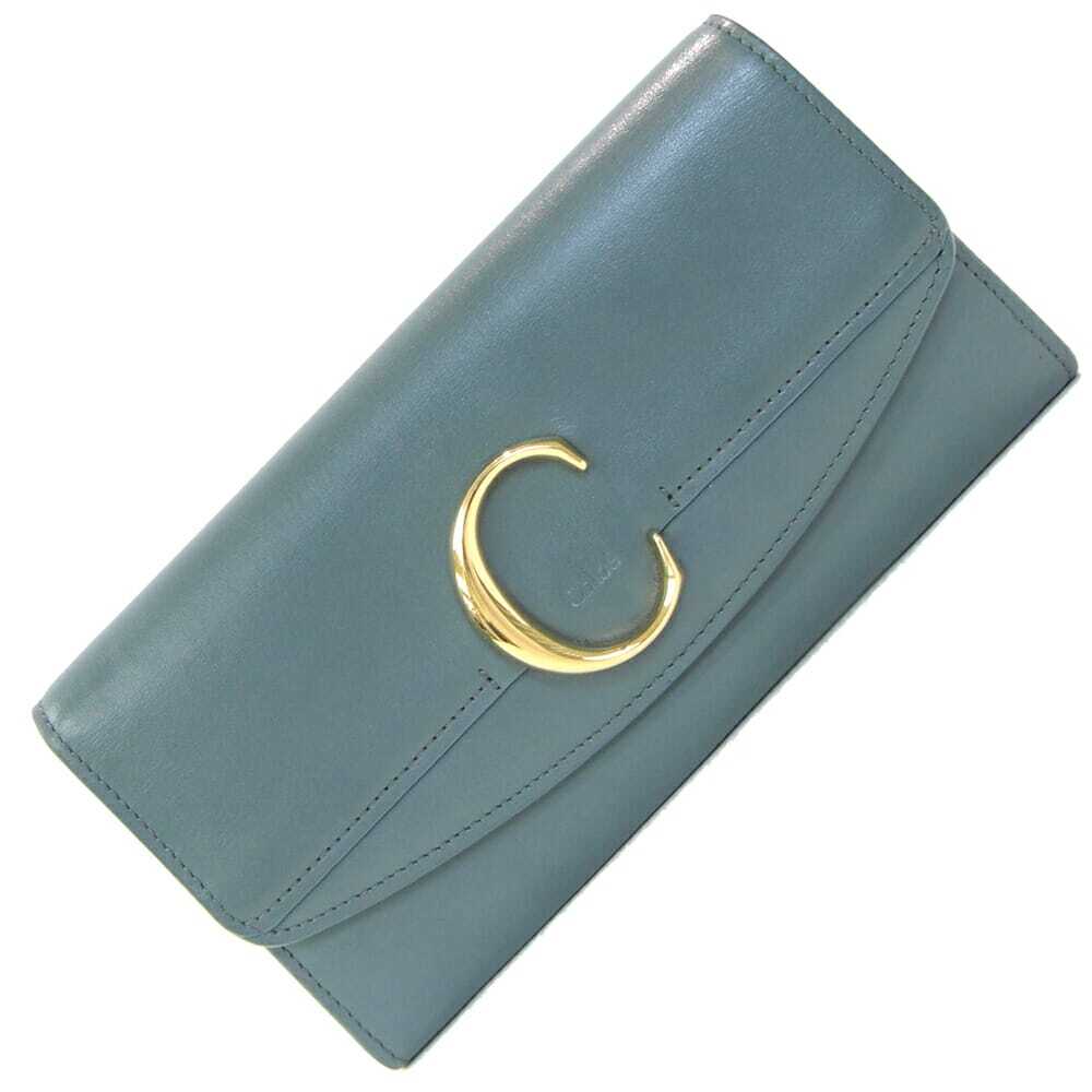 クロエ 二つ折り長財布 クロエシー CHC19SP055 グリーン ベージュ レザー 中古 ロングウォレット ロゴ バイカラー拍卖