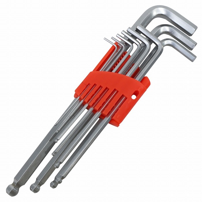 L型 六角 レンチ ボールポイント ホルダー付 1.5mm/2/2.5/3/4/5/6/8/10mm 9本 セット ロングタイプ ホロー 六角棒 6角 工具拍卖