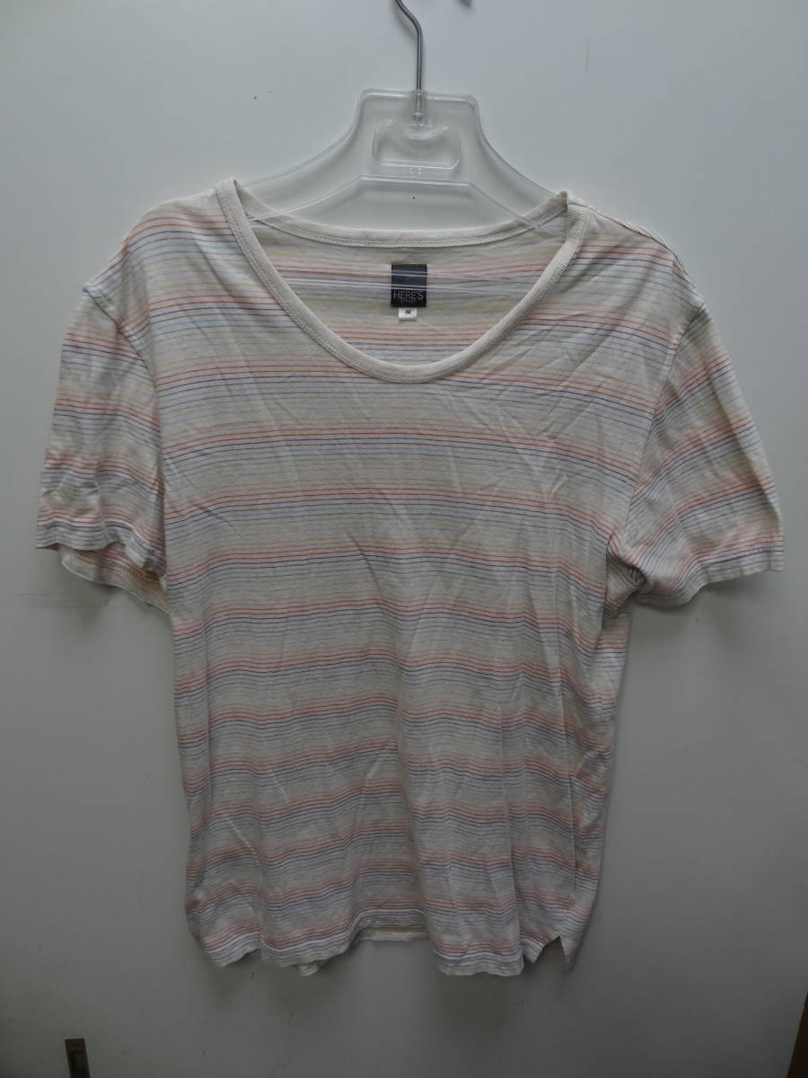 全国送料無料 ヒアーズ HERE'S メンズ カラフルマイクロボーダー 半袖Tシャツ サイズ M拍卖