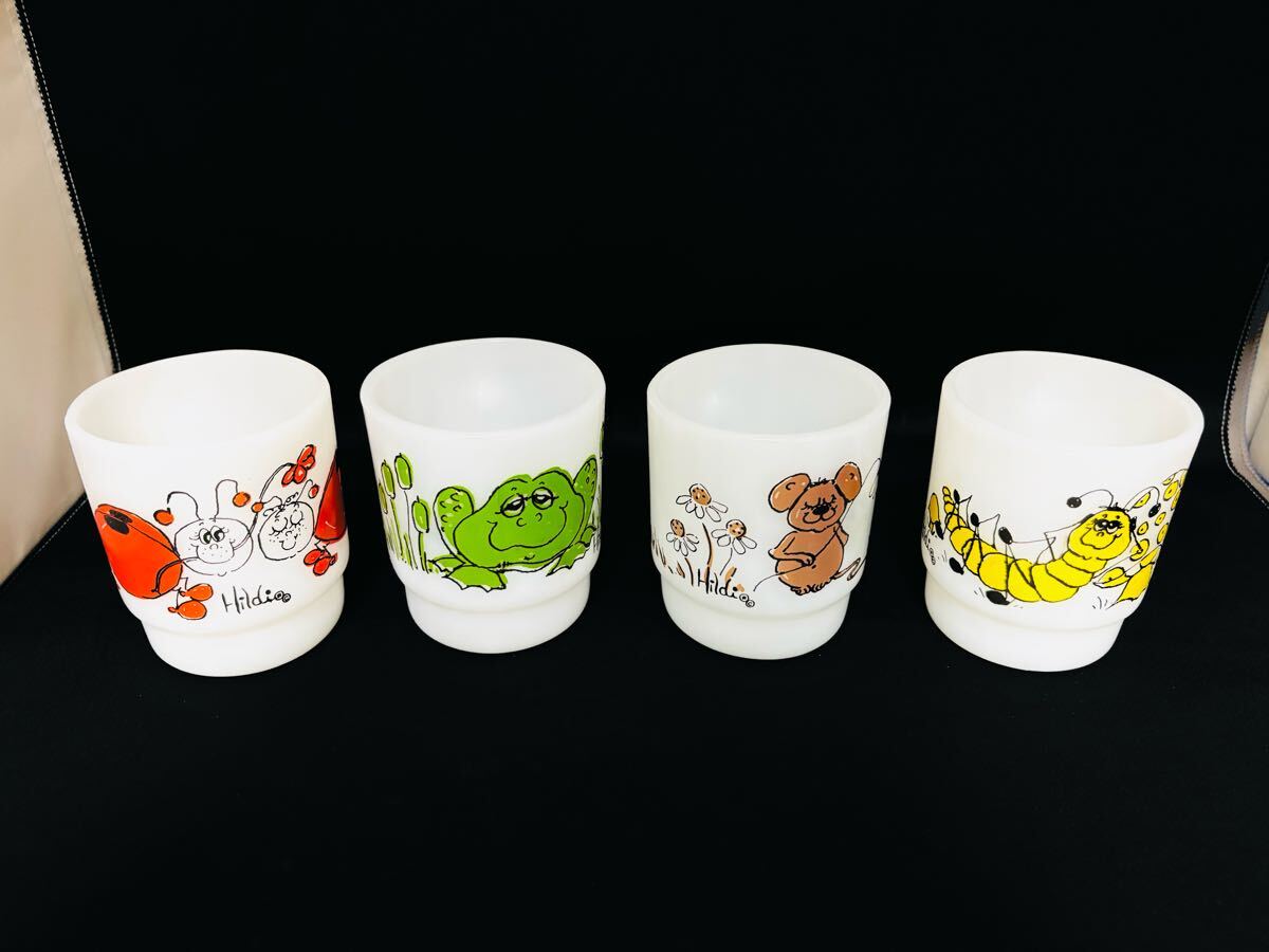 【希少】ファイヤーキング マグカップ4個セット イモムシ(キャタピラー) マウス カエル(フロッグ) てんとう虫(ラブバグス) Fire-King Mug拍卖