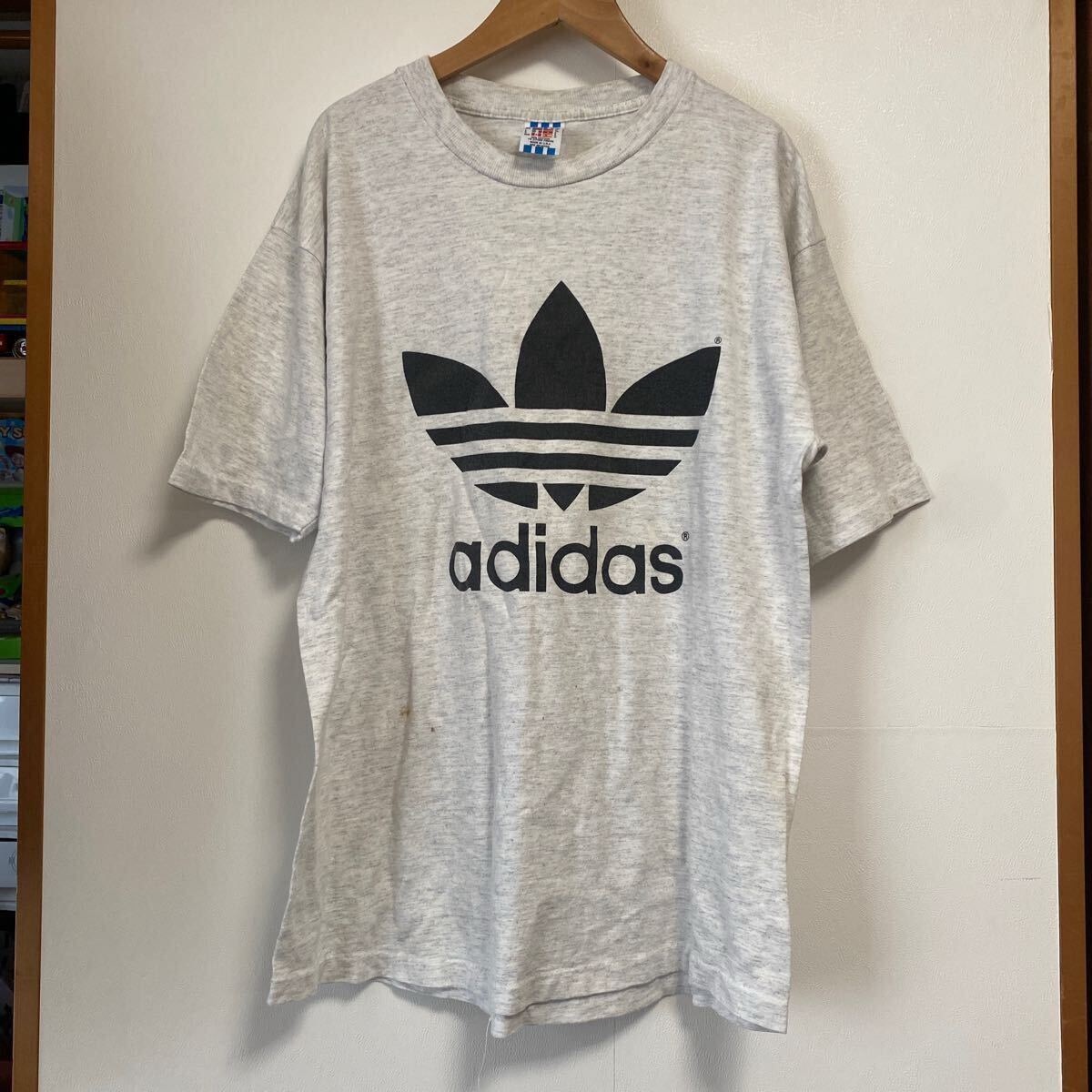 adidas アディダス 半袖Tシャツ USA製 薄いグレー トレフォイル 古着拍卖