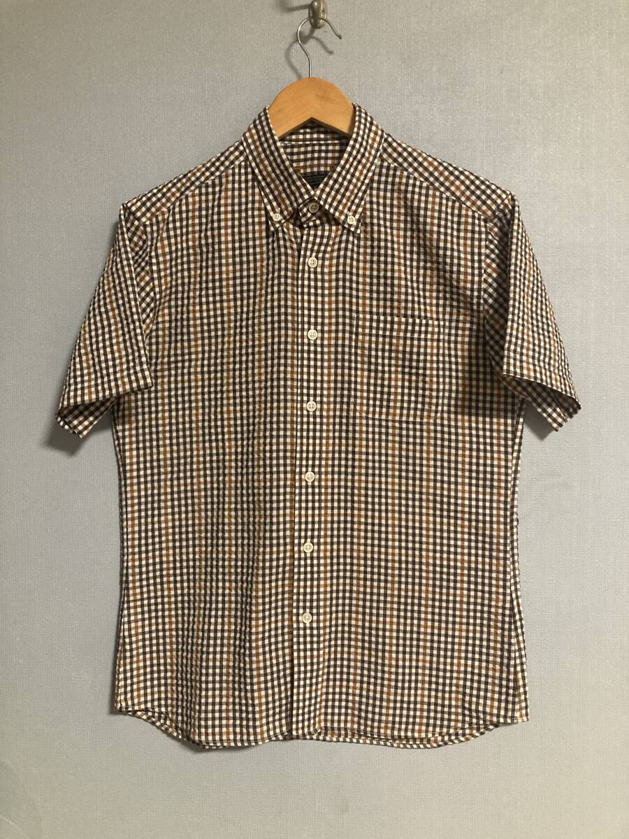 ★美品 SOPHNET ソフネット ギンガムチェック柄 シアサッカー 半袖シャツ M 日本製 ブラウン ボタンダウン SOPH ソフ拍卖
