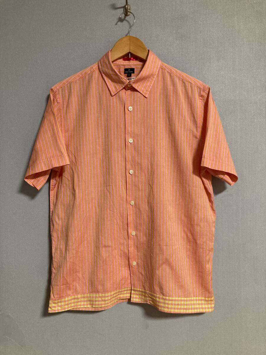 ★Paul Smith ポールスミス ストライプ柄 半袖シャツ L 日本製 ピンク ボックスシャツ拍卖