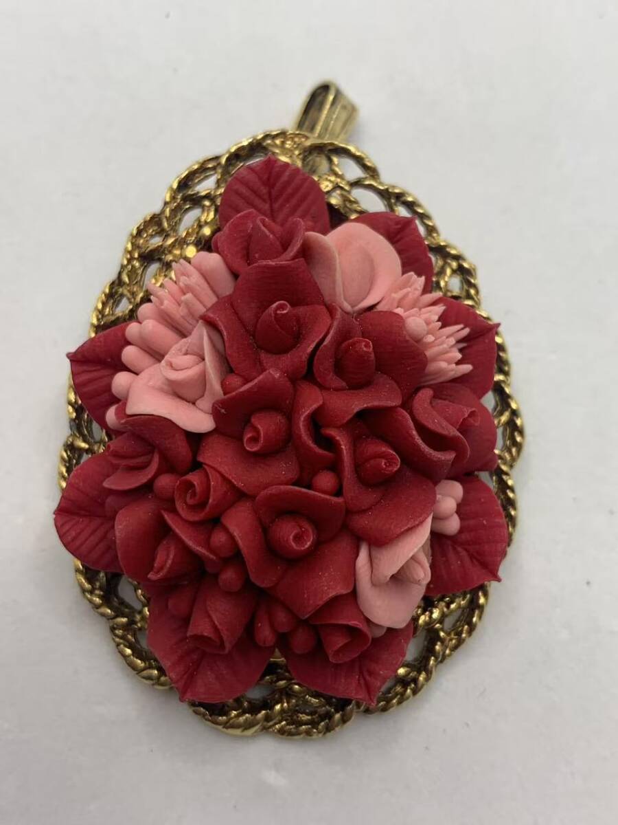 中古 ハンドメイド ブローチ/ペンダント 花拍卖
