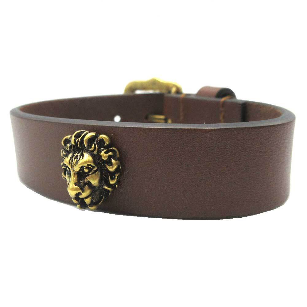 グッチ ブレスレット GUCCI ライオンヘッド レザー アンティーク加工 メタル 638774 J7543 8063 ブティックライン レディース メンズ拍卖